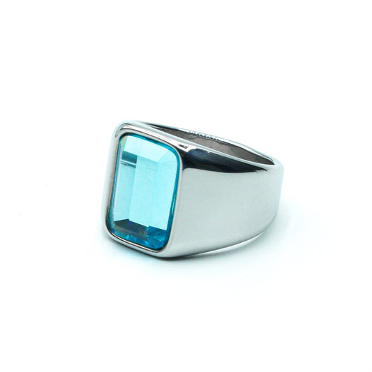 pánský prsten s modrym krystalem